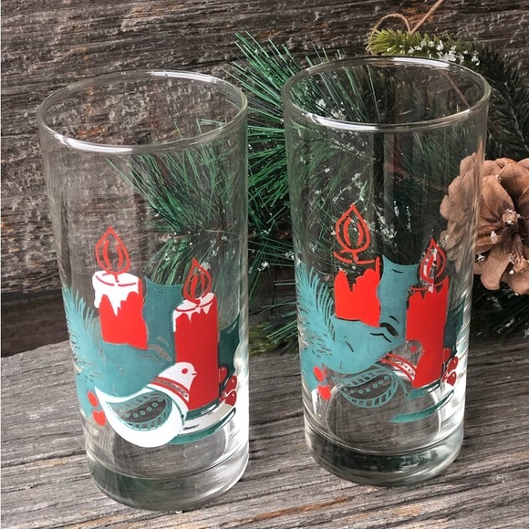 Set of two MCM Christmas drinking glasses mid century modern tumbler water glass - Picture 2 of 11